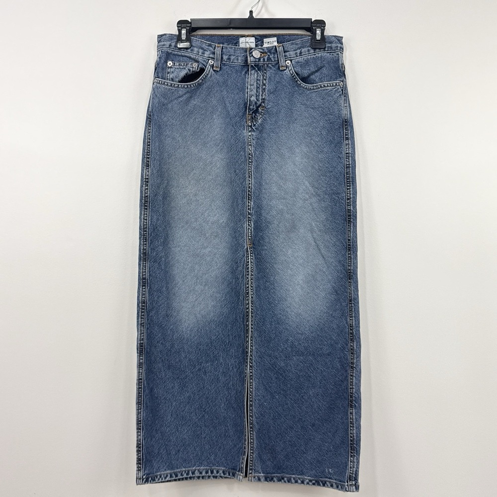 VTG Y2K Calvin Klein Denim Maxi Skirt 5 Bias Grunge Festival Country Front Slit